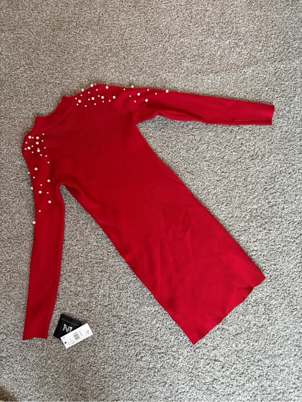 I.N. San Francisco Red Pearl-Accent Long Sleeve Knit Dress